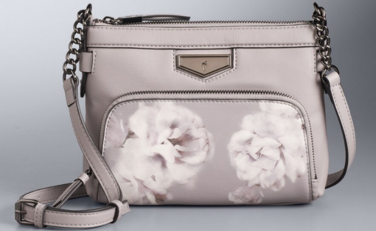Simply Vera Vera Wang Easton Crossbody Bag with gray floral print