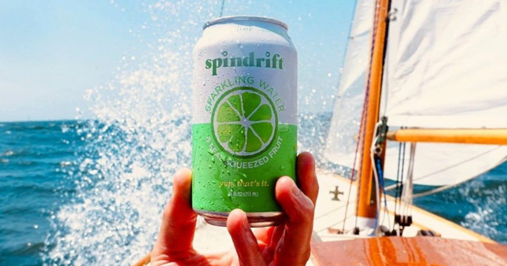 Spindrift lime flavored sparkling water on sail boat