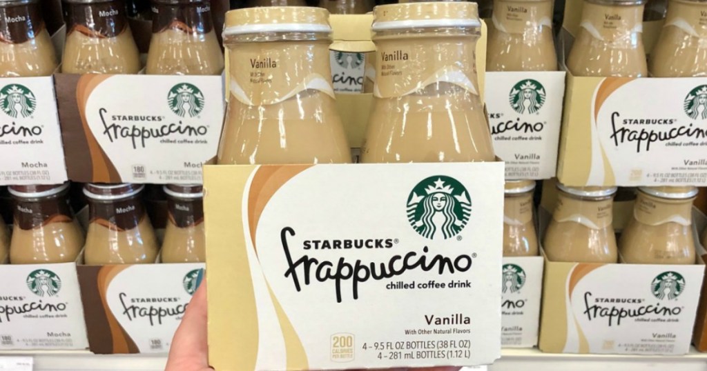 Vanilla flavored Starbucks Frappuccino in glass bottles