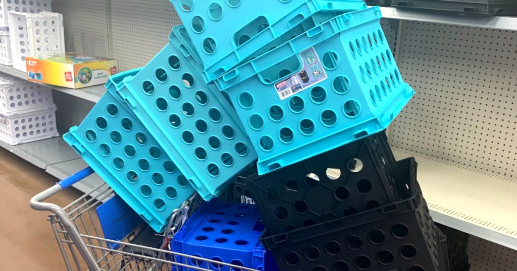 Sterlite Plastic Crates at Walmart in shopping cart