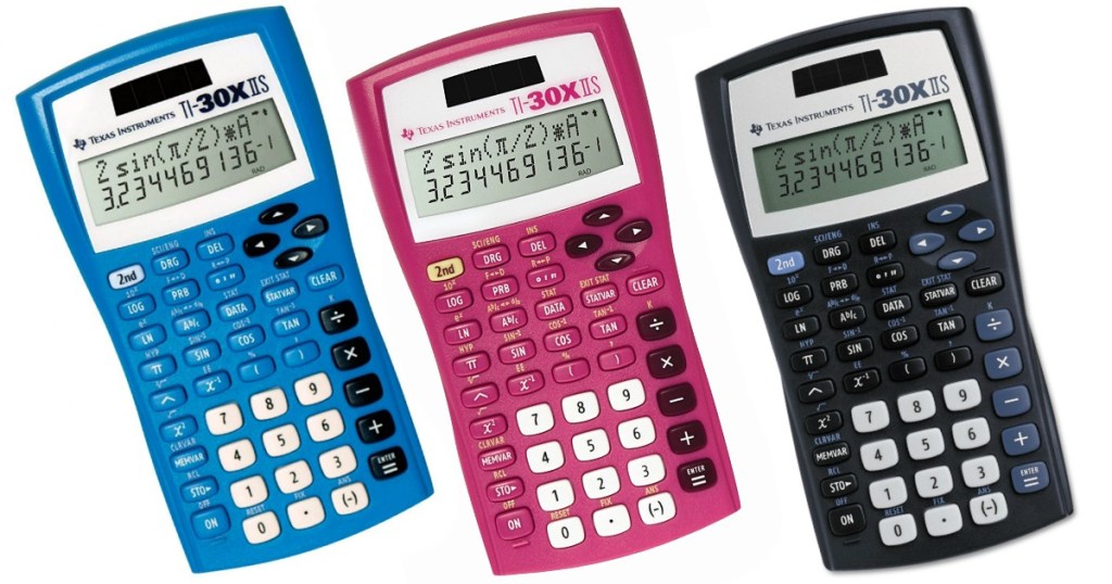 TI Scientific Calculators in blue, pink and black