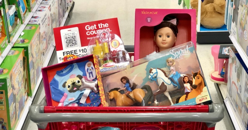 Target cart filled with toys