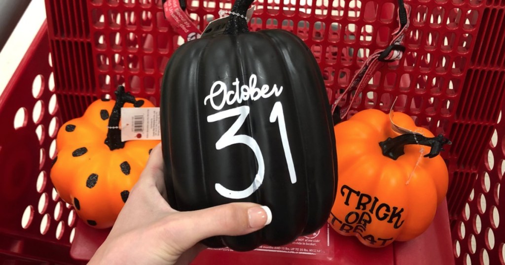 Target Dollar Spot October 31st black pumpkin