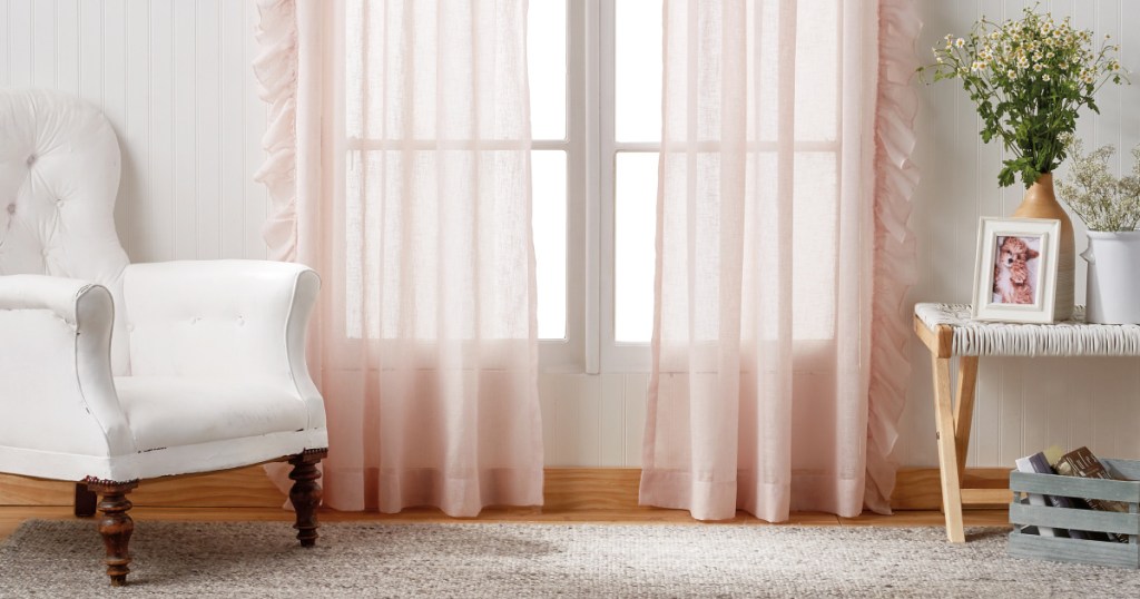 pink the pioneer woman curtains in living room