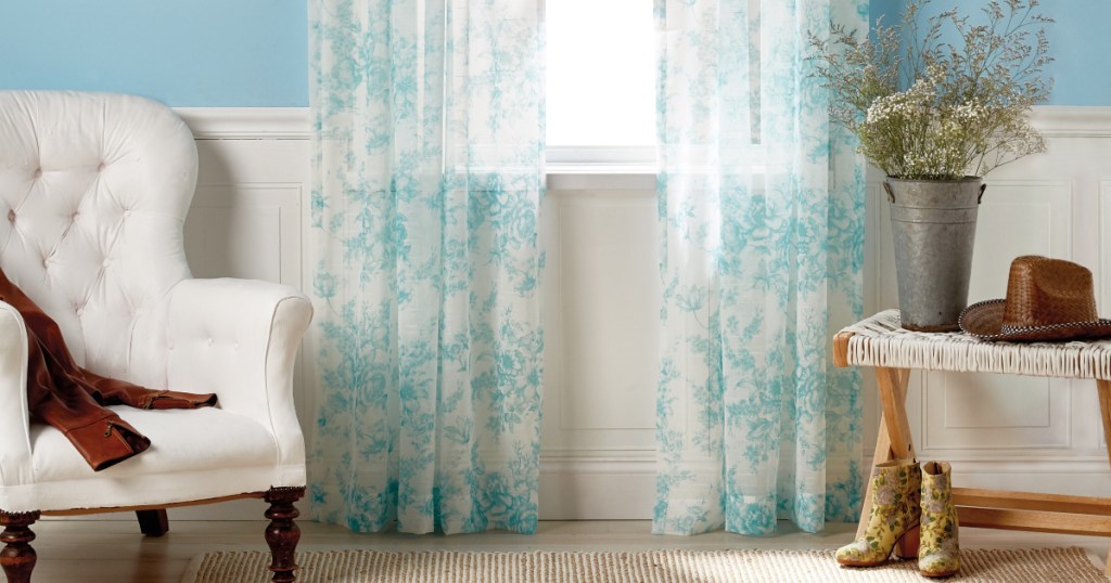 the pioneer woman blue floral curtains in living room