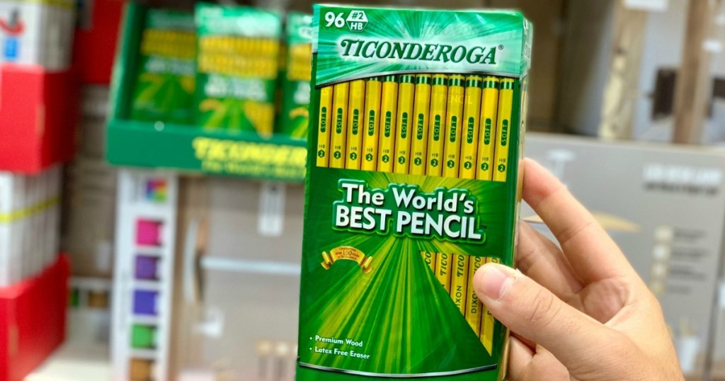 hand holding box of ticonderoga pencils 96 count