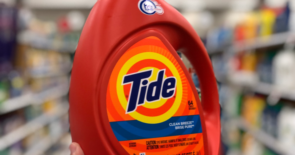 Tide Laundry Detergent 100 oz bottles in retail store aisle