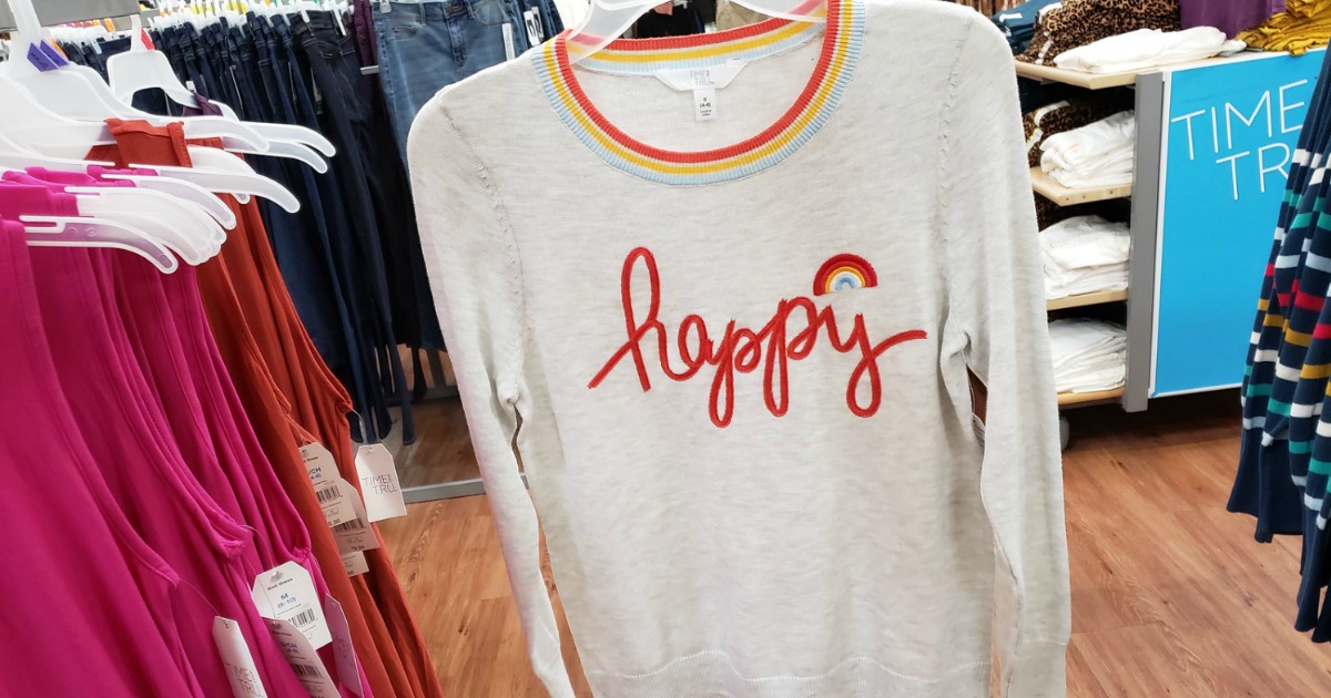 Time & Tru Happy Sweater on Hanger