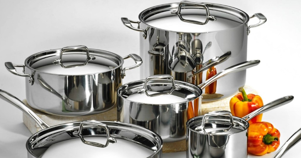 pots and pans on cutting board