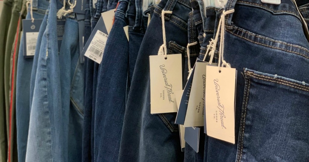 Store display of Universal Thread Jeans at Target
