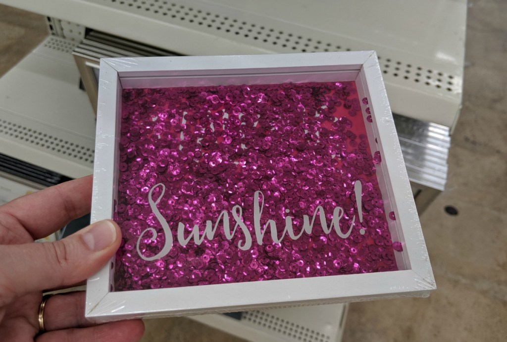3-D frame decor box from Dollar Tree with pink sequins