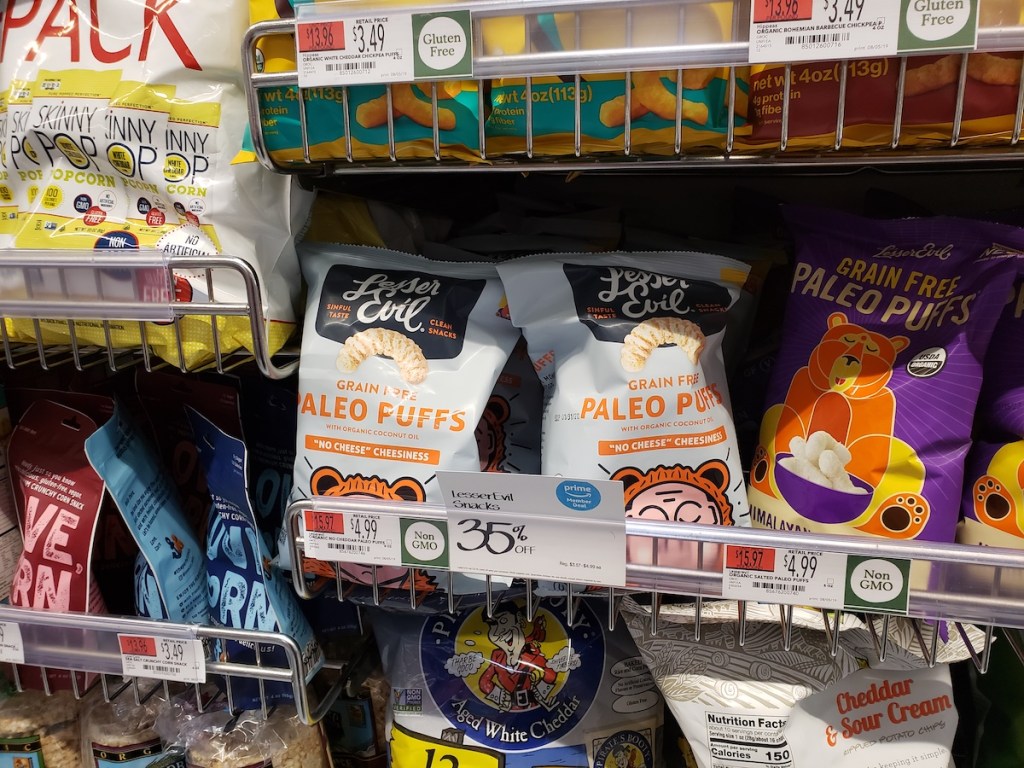 Whole Foods Lesser Evil paleo puffs in store