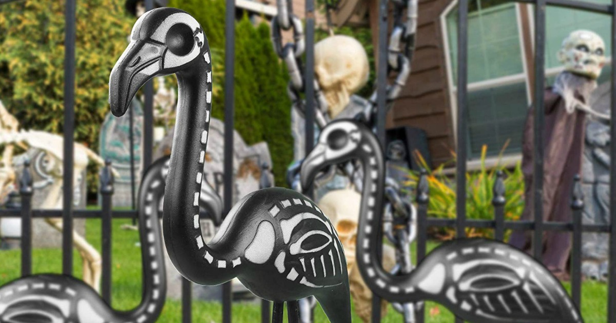 Black Skeleton Flamingo Flamingo Over The Hill Yard Decoration