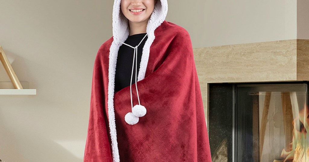 Red faux fur sherpa lined blanket