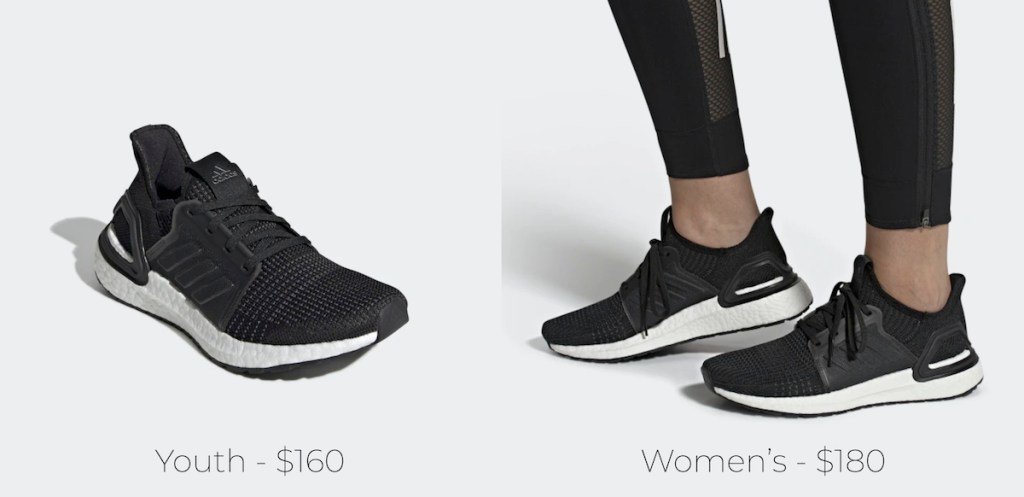 comparison of black adidas sneakers youth and women's