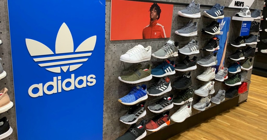 wall of shoes in store