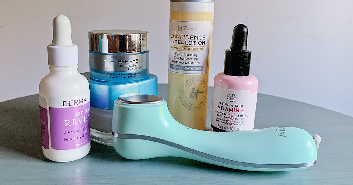 various beauty products sitting on countertop 