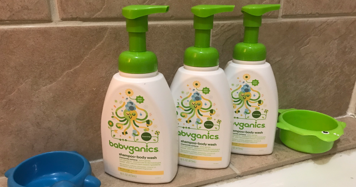 three bottles of babyganics shampoo and body wash 