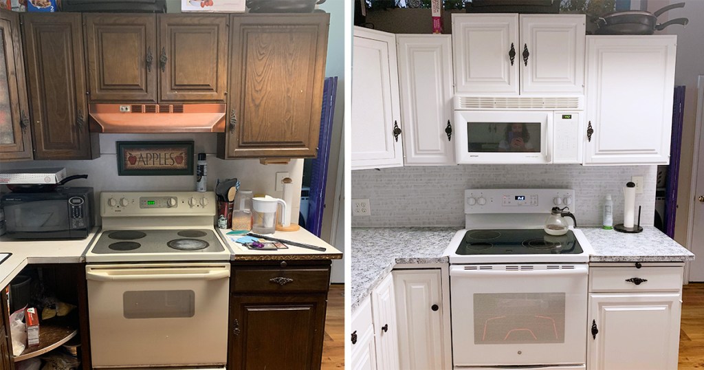 side by side picture of kitchen transformation