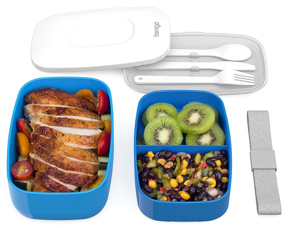contents of bentgo stackable bento lunch box in blue