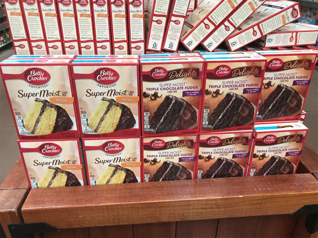 Boxes of Betty Crocker cake mix