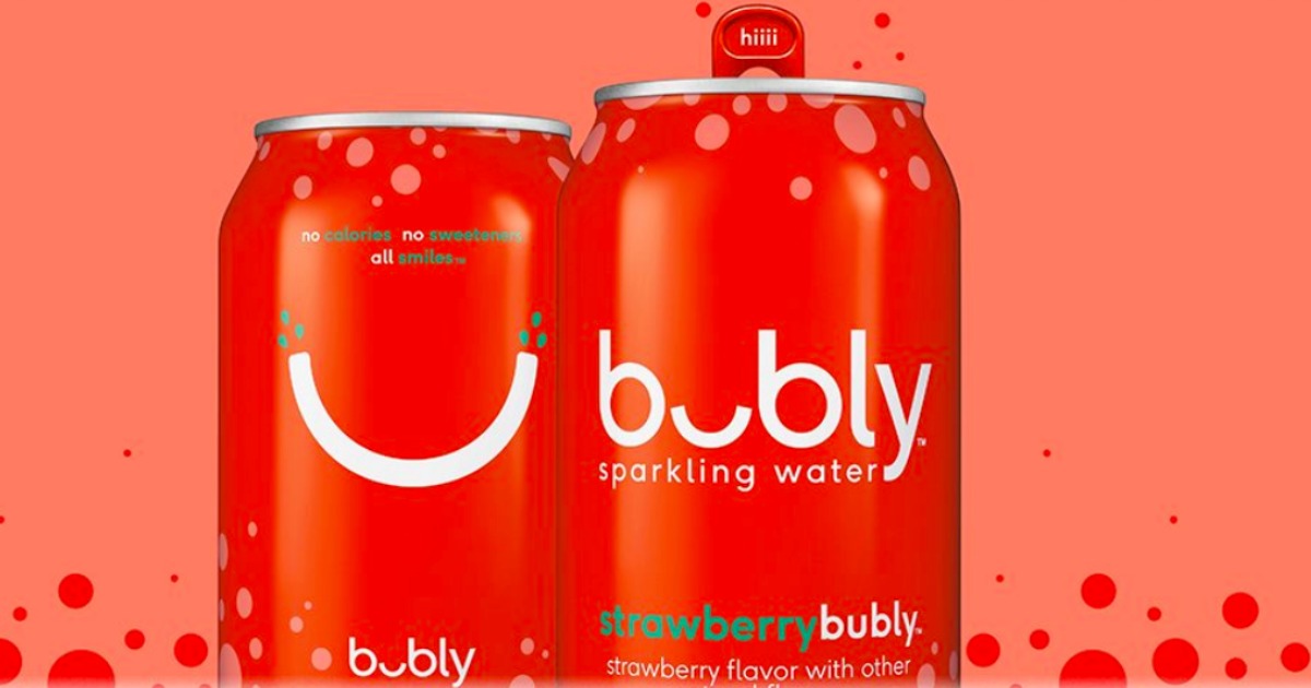 two cans of bubly sparkling water in strawberry flavor