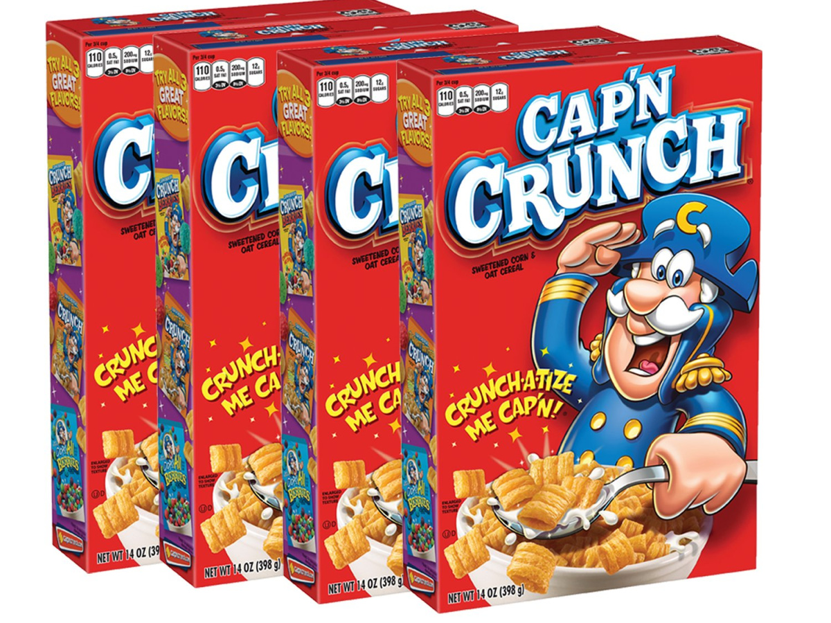 four boxes of cap'n crunch cereal
