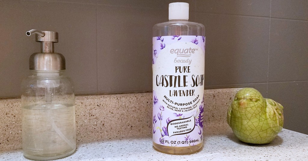 equate castile soap on bathroom counter