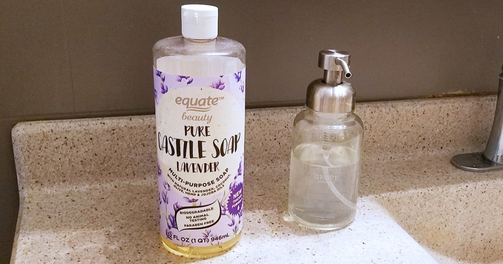 equate castile soap on bathroom counter