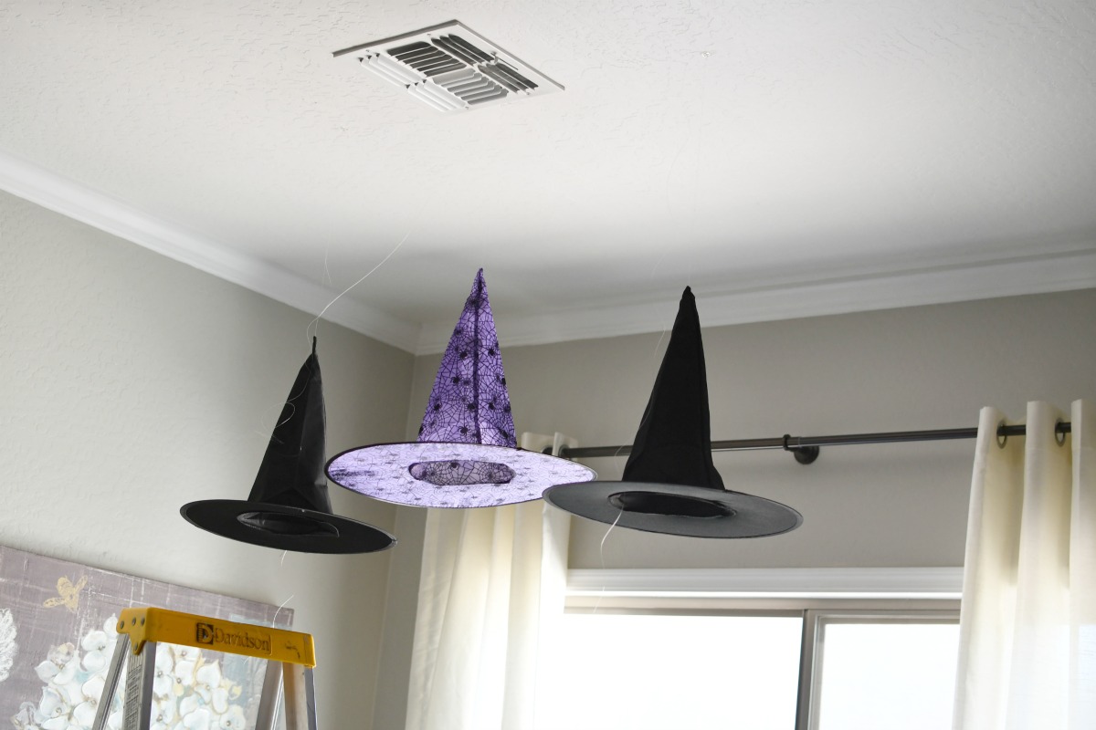 hanging witch hats with lights