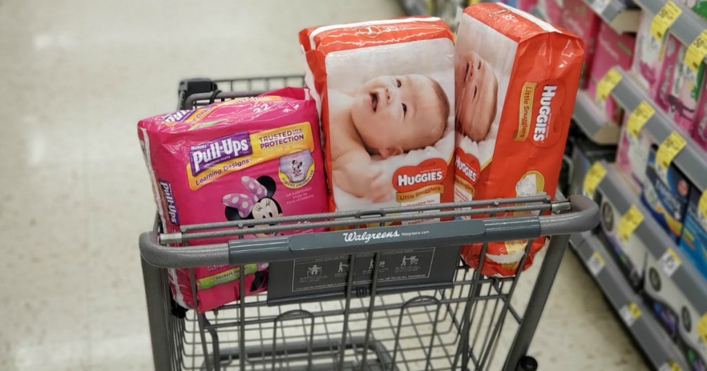 pull-ups diapers and huggies diapers in walgreens cart