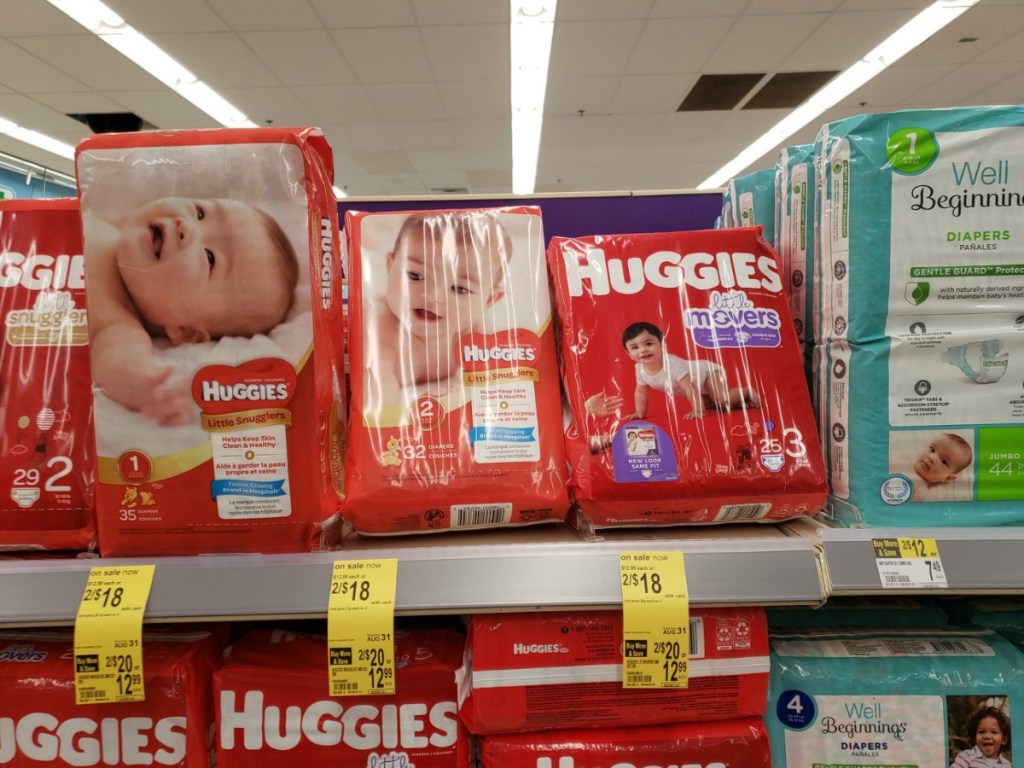 huggies diapers on store shelf