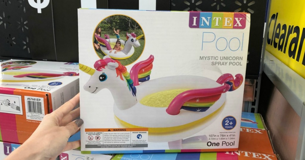 Intex play unicorn themed pool in box at store