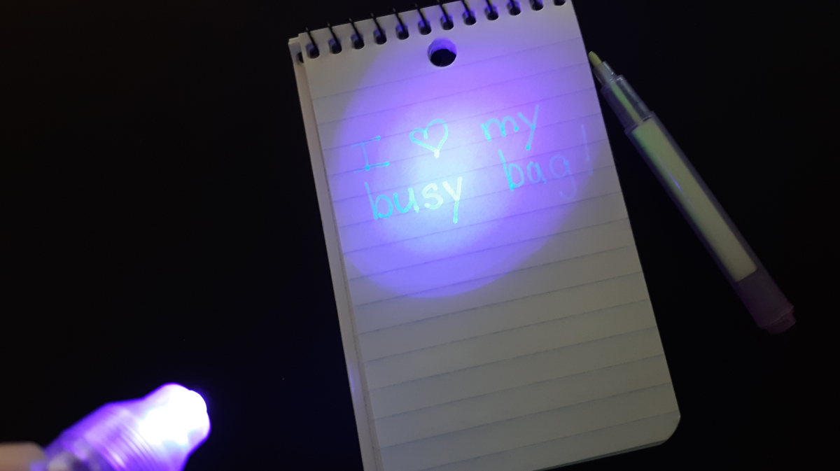 I heart my busy bag written in invisible ink