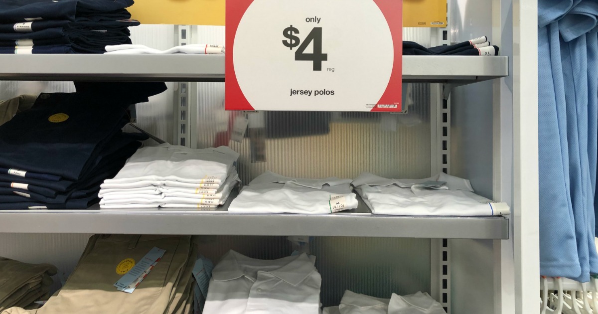 cat & jack uniform polos in store with $4 sign