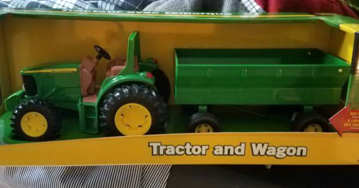 john deer tractor set with wagon in box