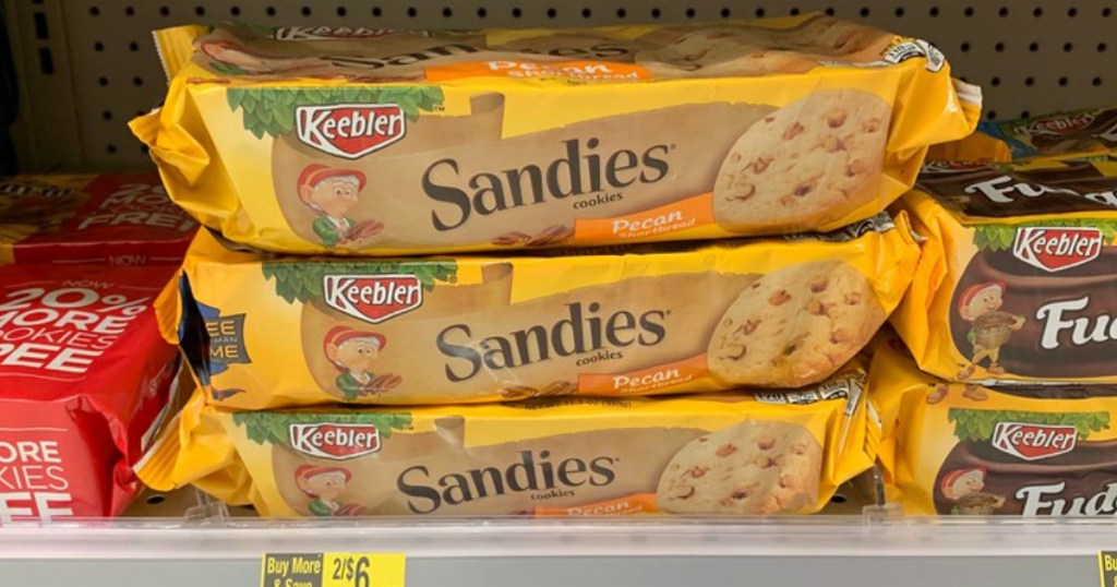 packages of keebler sandies cookies on a walgreens shelf