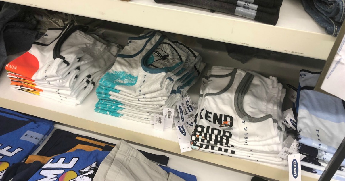 old navy boys tanks in store on a shelf