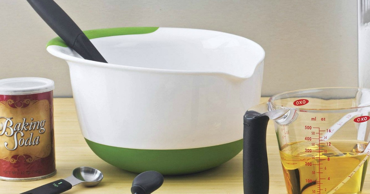 oxo mixing bowl with cooking supplies