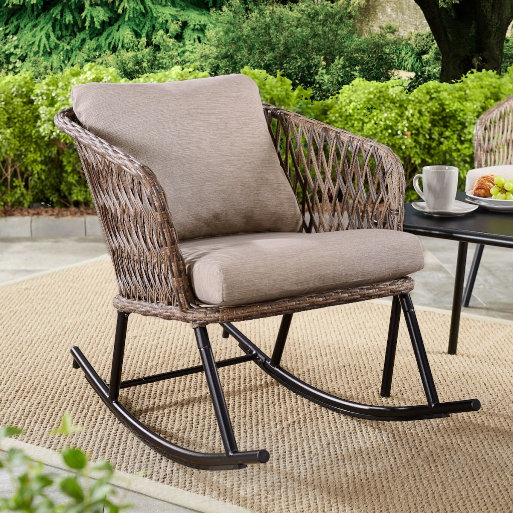 Mainstays rocker with cushions on patio area