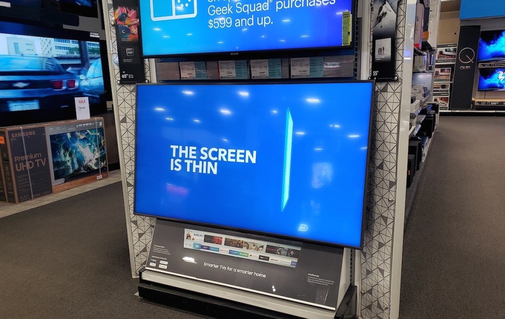 samsung tv with blue screen on it