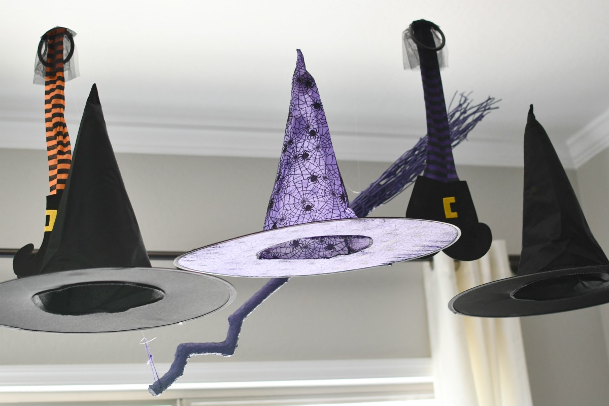 hanging witch hats with lights