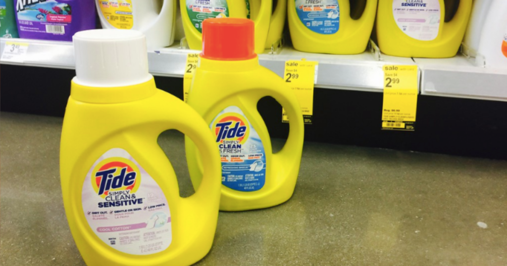 Tide Simply clean detergents in front of shelf at a store