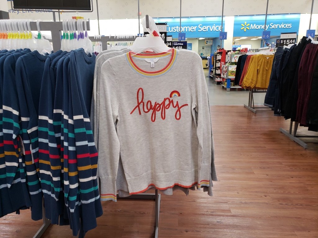 time & Tru Happy Sweater on Walmart rack