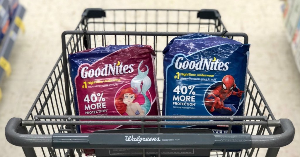 goodnites bedtime pants in shopping cart at walgreens