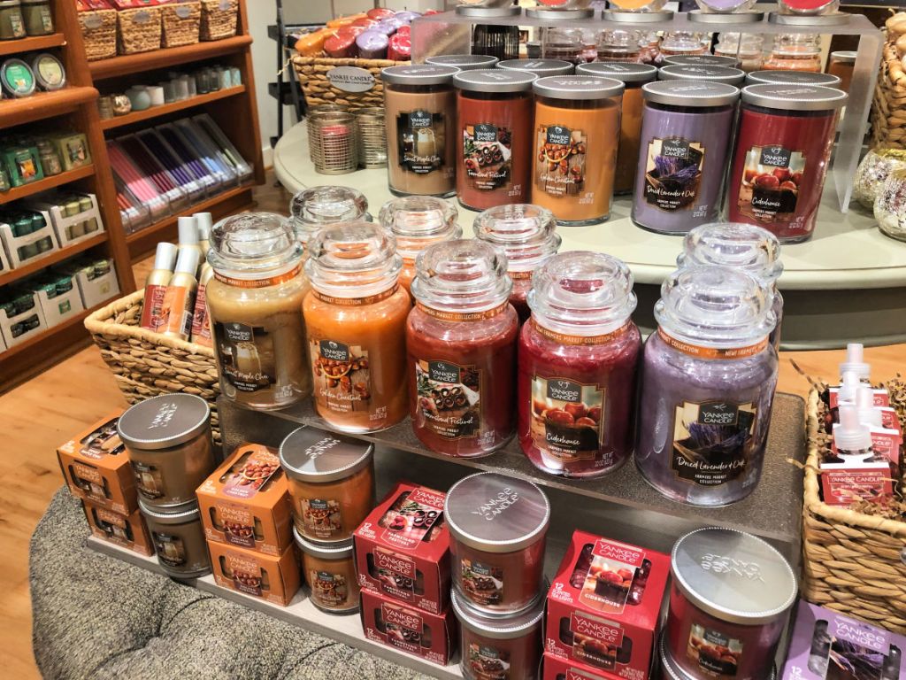 yankee candle large jars on display in store