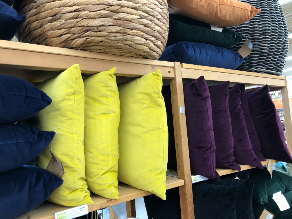 yellow and purple velvet pillows