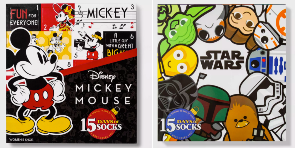 Mickey Mouse and Star Wars 15 Days of Socks Advent Calendars