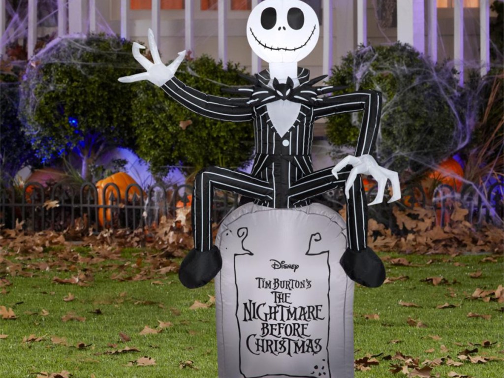 3.5 ft. Pre-Lit Inflatable Jack Skellington on Tombstone with Logo Airblown Disney