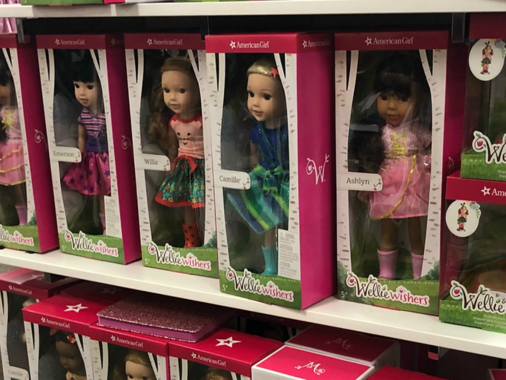 American Girl Dolls Welliewishers on display at store